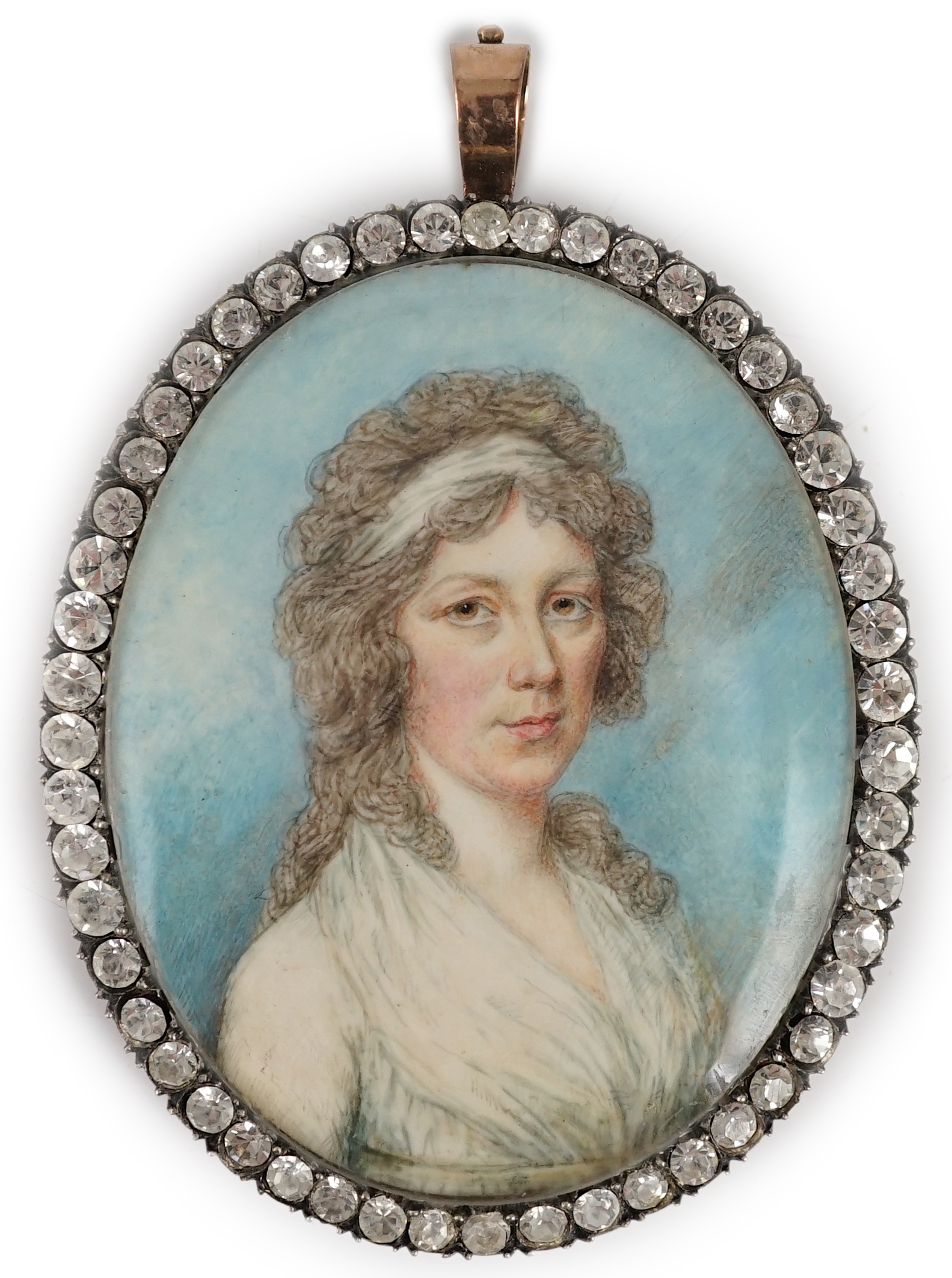 Attributed to N. Freese (British, active 1794-1814), Portrait miniature of a lady, oil on ivory, 6.5 x 5.3cm. CITES Submission reference DPWH5JDK